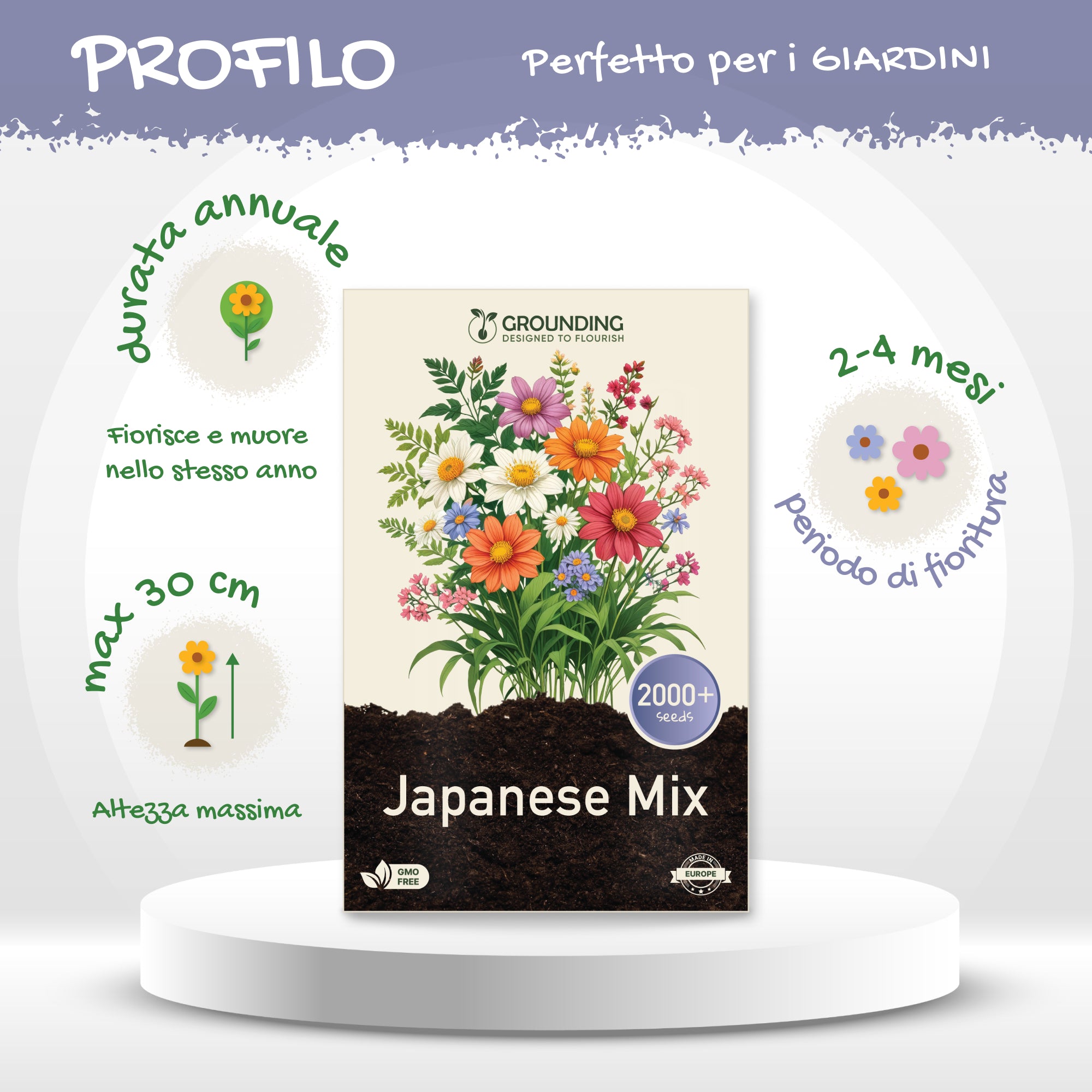 MIX PRATO FIORITO GIAPPONESE, 2000+ semi, altezza max 30cm